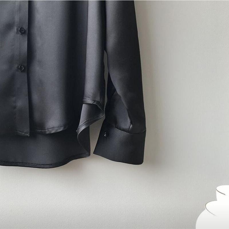 Jaro podzim klopa saténové halenky jednobarevná bílá černá košile s dlouhým rukávem dámská zelená halenka do kanceláře Módní top