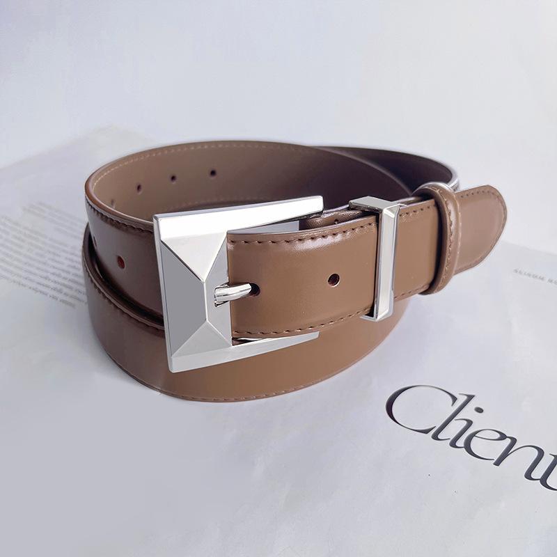 Leather Women'S Belt Cowhide Simple Casual Pants Jeans Decorative Women'S Pin Buckle Belt Width 3.3Cm