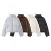 Womens Winter Short Cotton Puffer Coat Slim Fit Stand Collar Warm Office Wear Black Beige Coffee Blue