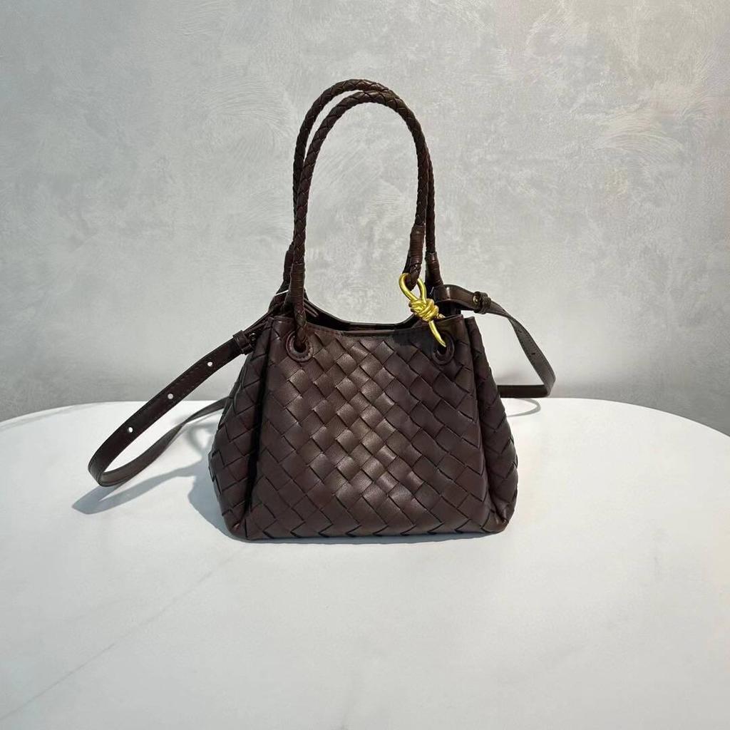 2024 Summer Woven PU Parachute Handheld & Crossbody Basket Bag with Metal Rope Buckle