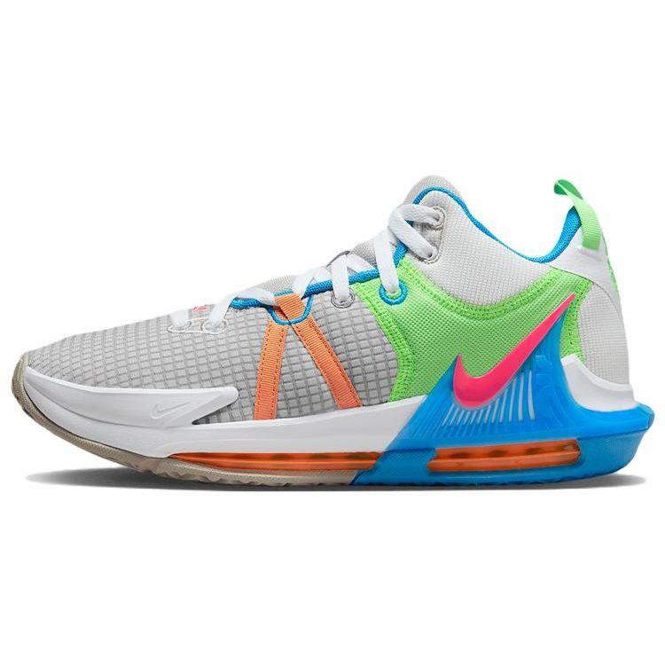 Nike LeBron Witness 7 Grey Fog Multi-Color Men Sneakers Cobblestone Laser-Blue Hyper-Pink DM1123-003