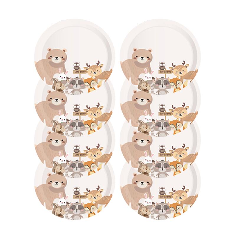 Džungle Zvíře Kreslený Motiv Narozeninová Dekorace Lesní Medvěd Liška Jelen Papírové Talíře Kelímky Narozeniny Baby Shower Párty Stolní Nádobí Deco