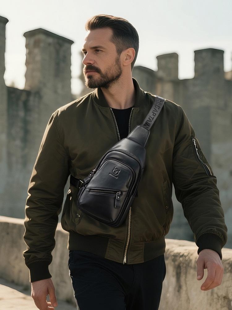 Men's Premium Leather Crossbody Chest Bag - Large Capacity for Tablet and Phone