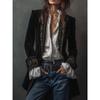 Women's European American Style Solid Color Patchwork Lace Velvet Long Sleeve Coat