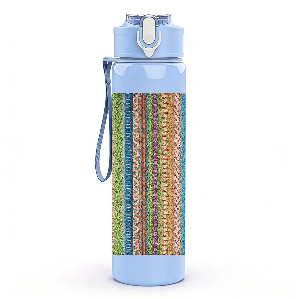 1PC Vertical Multicolor Stripe Textile Print 750ml Color Plastic Sports Water Bottle Leakproof Flip Straw Lid Suitable for Sports Office Home Use