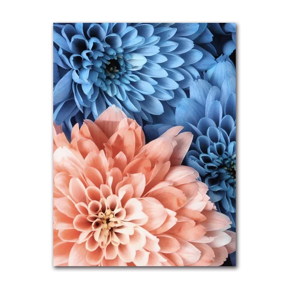 Wall Art Blue Tone Dandelion Peony Orchid Flower Oil Painting Spring Poster and Printmaking Living Room Home Decoration Pictures
