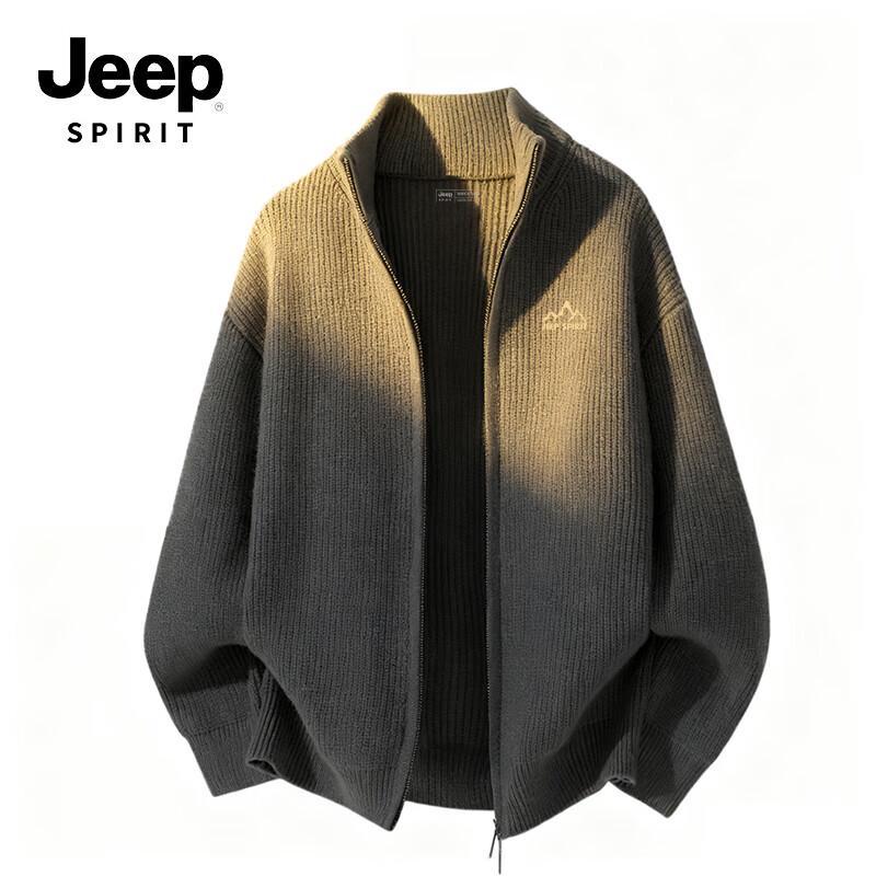 

JEEP SPIRIT Men s Heavyweight Windproof Stand-Collar Cardigan Sweater XL
