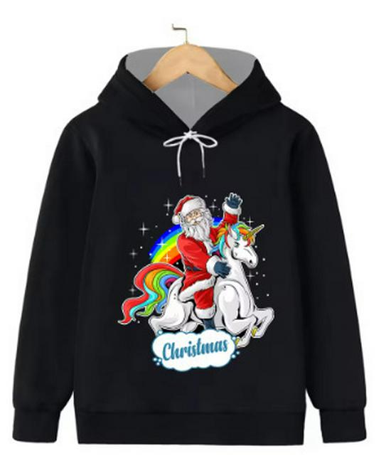 2025 Loose Fit Outdoor Sports Hoodie with 3D Santa Claus Christmas Print