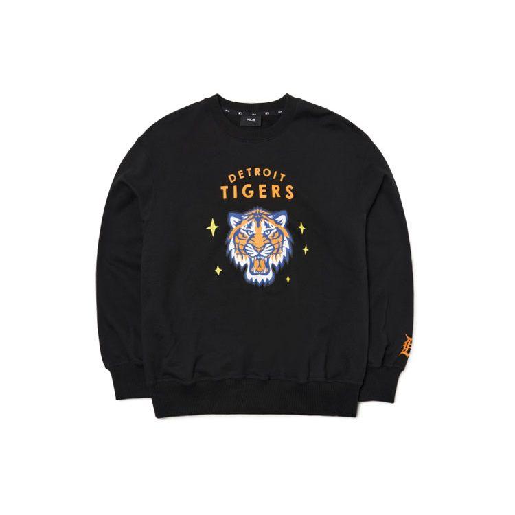 MLB Detroit Tigers Sweatshirts Unisex Black Crew Neck Moderate Regular 3AMTD0121-46BKS