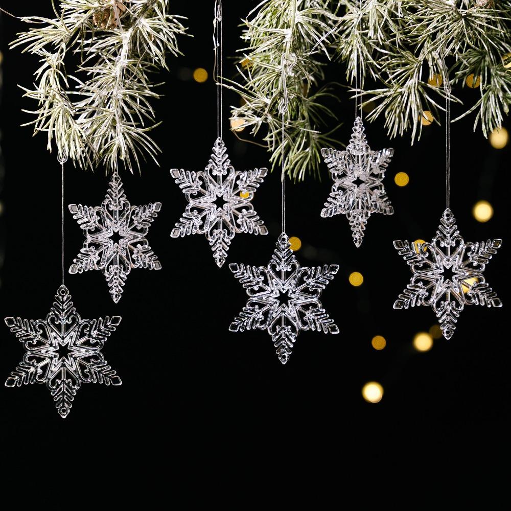 Crystal Snowflake Acrylic Snowflake Pendant Transparent Xmas Tree Ornaments  New Year Celebration
