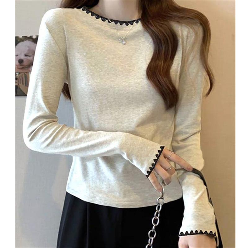 Women S Korean Chic Cotton Long Sleeve T Shirt Regular Fit Casual Top