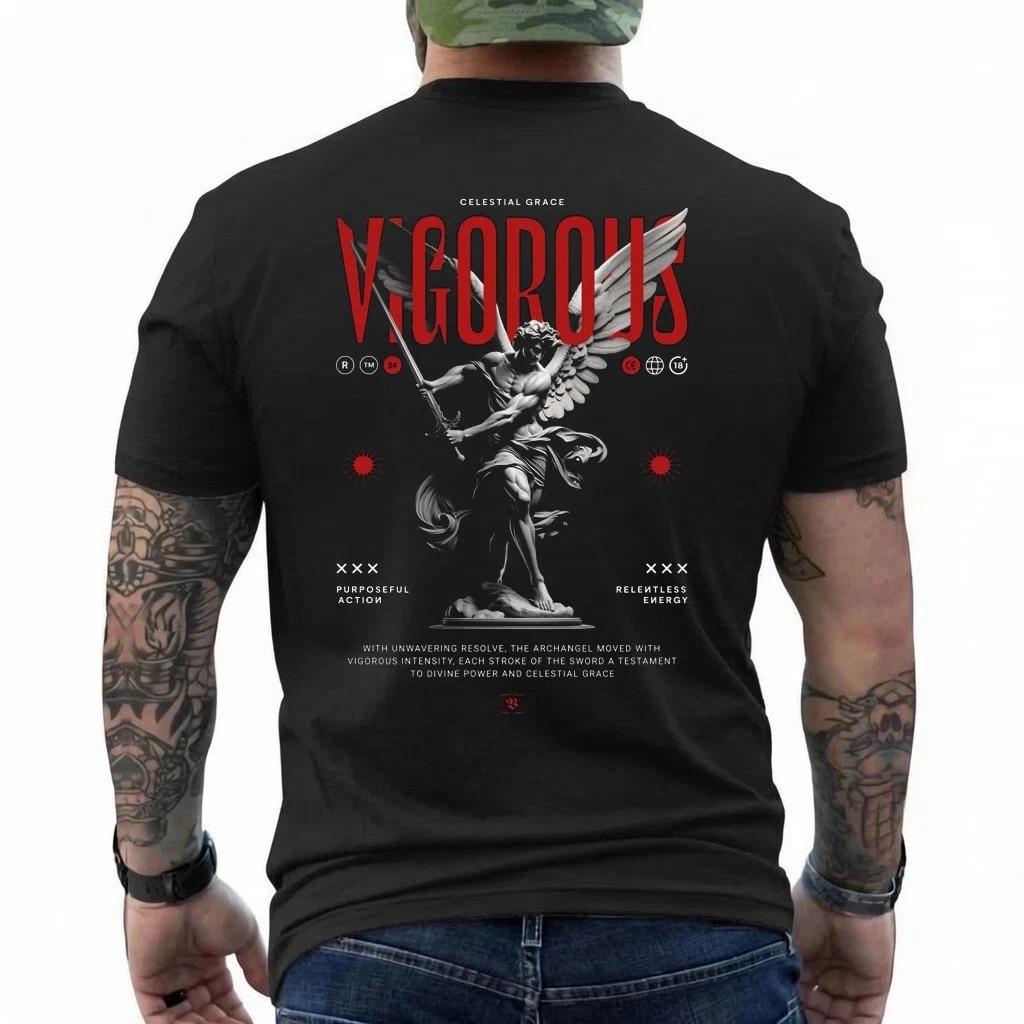 Vigorous Archangel T-Shirt Gothic Angel Statue Graphic Tee Streetwear Unisex L