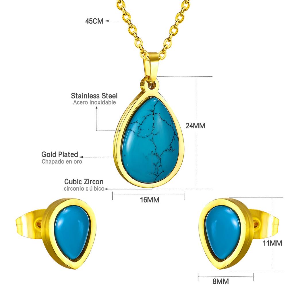 Songhua stone jewelry set female retro love shape round stud earrings necklace stainless steel jewelry set