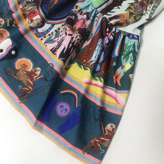 Sukienka damska na jesień i lato ze stójką, jednorzędowa, z długimi rękawami typu latarnia, wąska talia, vintage, falbaniasta, plisowana, kolorowa, z nadrukiem, mini sukienka