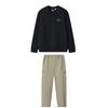 Heritage Knit Crew Neck Long Sleeve Top Straight Leg Drawstring Pants Sweatshirt Set Men Sets F11M548217F-NV+F11M548803F-GY
