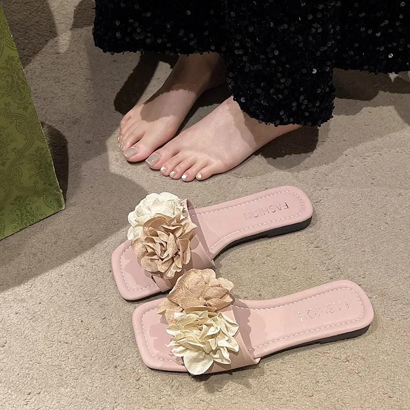 Fashion Ladies Shoes 2025 High Quality Peep Toe Women's Slippers Fashion Floral Daily Slippers Women Summer Plus Size Solid Flat Sandals