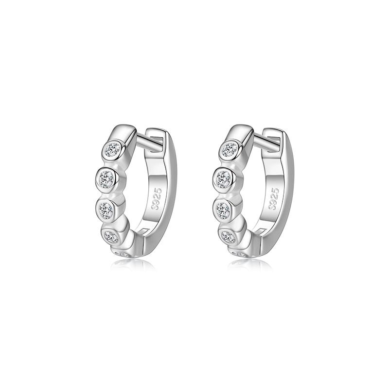 Modian Silver Turquoise Tiny Earring Real 925 Silver Round Clear CZ Hoop Earrings For Women Girl Party Fine Jewelry