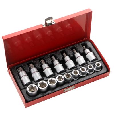 Torx Bit Socket Set with for Case E10-E24 T30-T70 16 Pcs Steel Star Bit Set for Cr-V Steel 1/2-inch Drive Hand Repair To