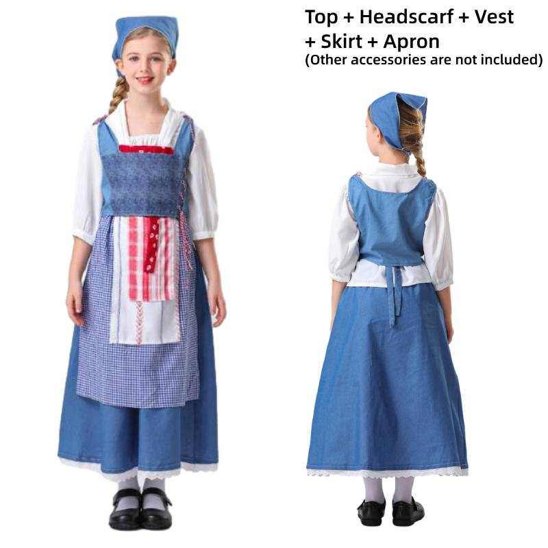 

Girl Little Match Cinderella Cosplay Costume Halloween Clothing Match Blue Plaid Child,140cm/55.12in