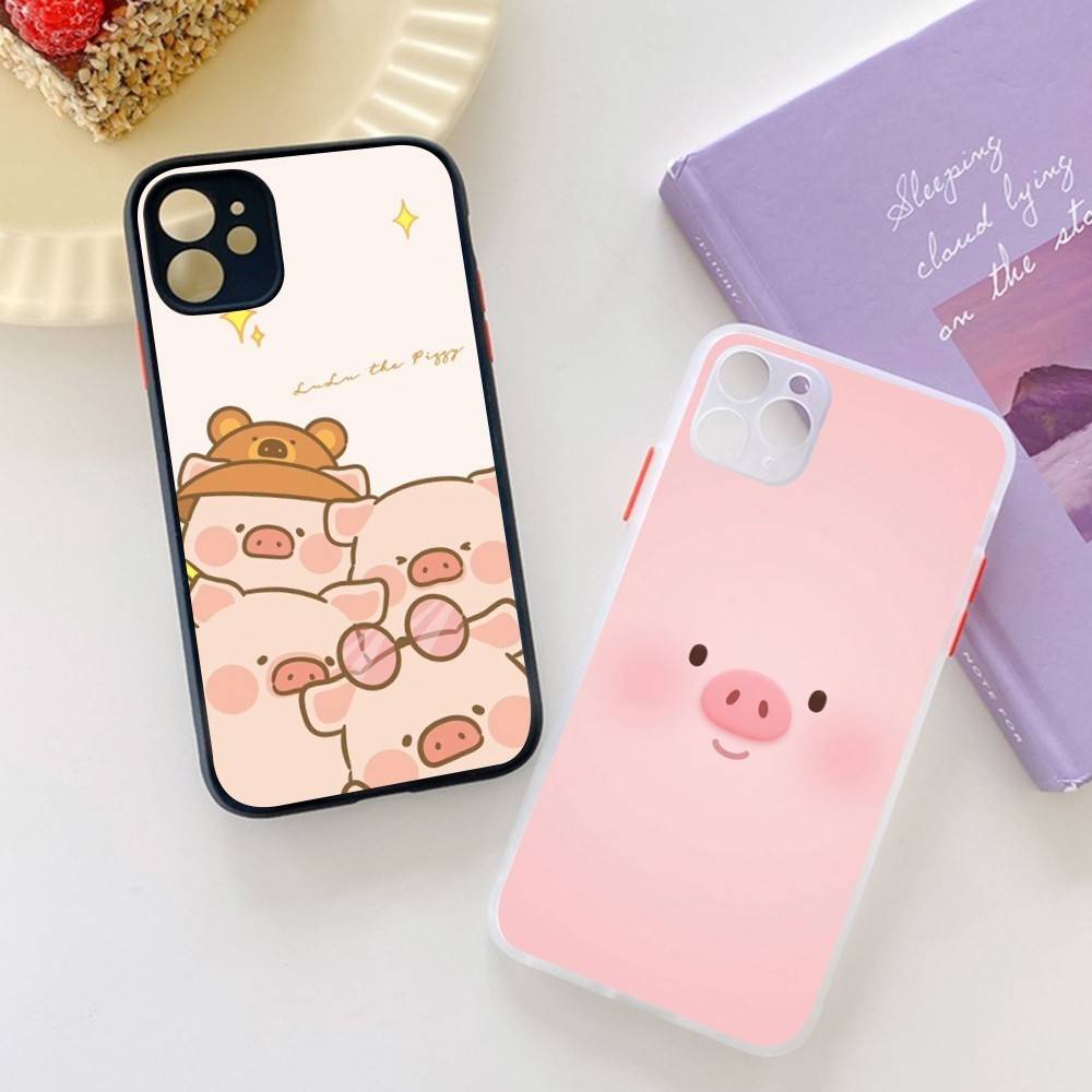 Cute Pig Cartoon L-lulu Phone Case For IPhone 14 11 12 13 Mini Pro Max 8 7 Plus X XR XS MAX Translucent Matte Cover
