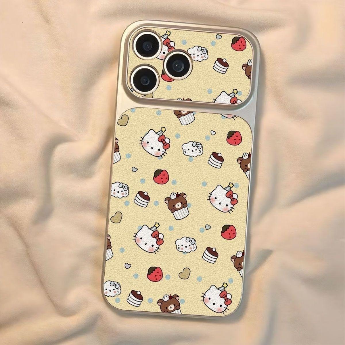 

Korean Style Cute KT Cat Phone Case for Apple 17 Pro Max - Full Coverage with Silver Frame and Corning Shell Apple 15 Plus