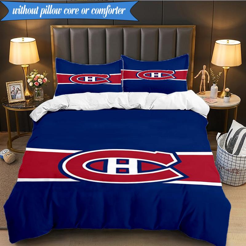 3PCS Canadiens Hockey Team Bedding Set,Including 1pc Duvet Cover And 2pcs Pillowcases Perfect for Bedroom, Dormitory, Fan Christmas Gift