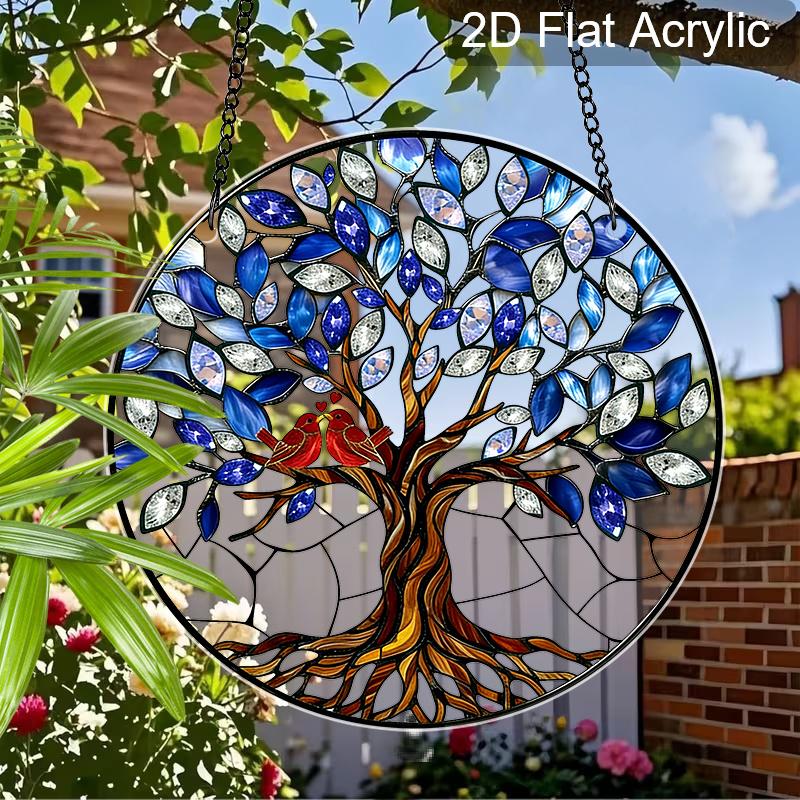 Acryl Levensboom Zonenvanger Glas-in-lood Effect Raamhangend Ornament Natuur Decor voor Huis
