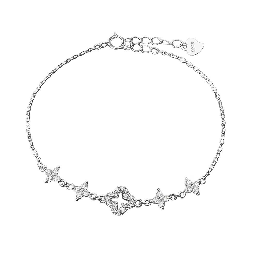 Браслет  Четырехлистник  из стерлингового серебра S925 - Элегантный женский подарок в корейском стиле 925 Silver