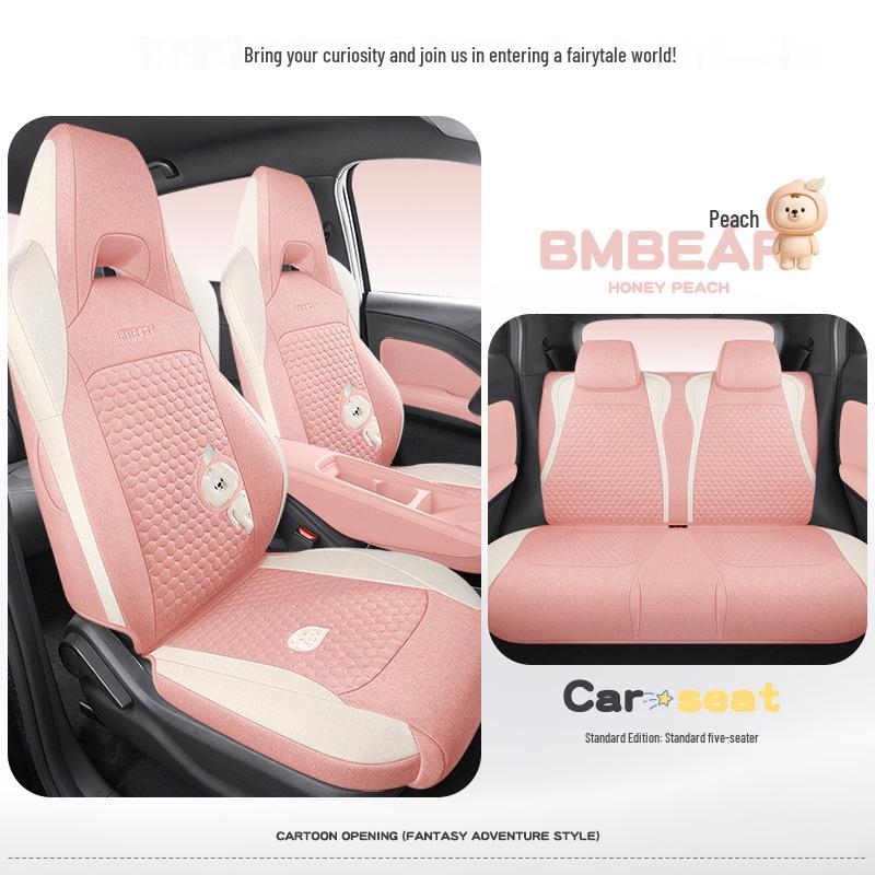 

All-Season Cute Cartoon Cotton & Linen Seat Covers for BYD Seagull - Breathable, Full Coverage, Women s Style Seagull