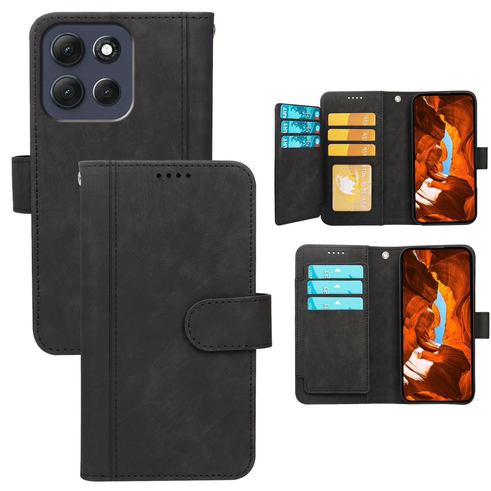 

For Motorola Moto G86 5G Leather Case Line Pattern Wallet Phone Cover with 9 Card Slots Black