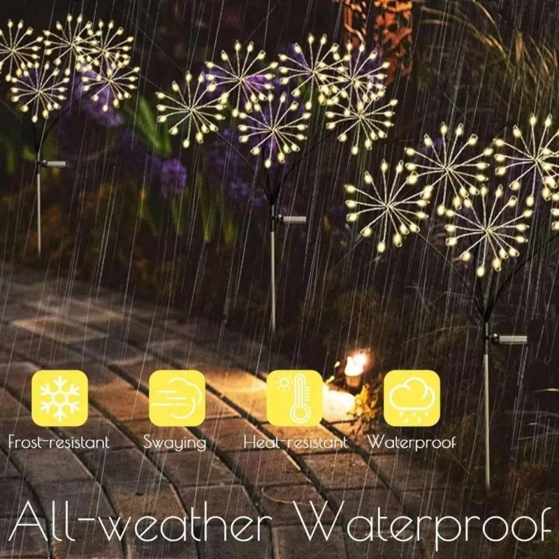 Solar Garden Lights Twinkling Firework Lights with 2 Modes 60LED Waterproof Solar-Powered Lamp for Outside Yard Pathway Decor
