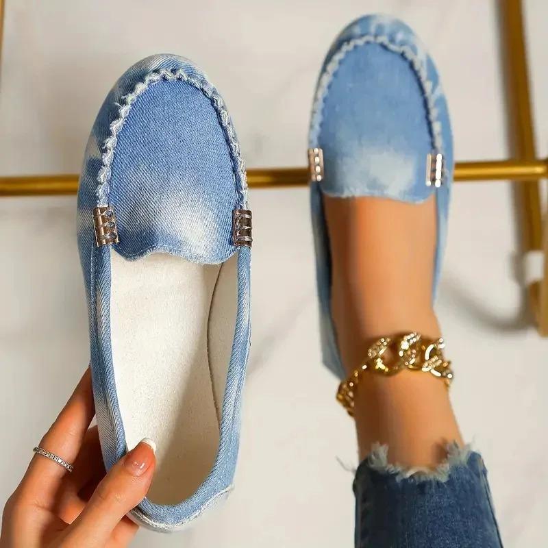 Women Casual Shoes 2025 New Spring and Autumn Flat Loafers Shoes Women Fashion Non-slip Soft Denim Flat Shoes Zapatos De Mujer