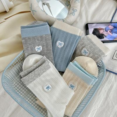 Boneless Love Embroidered Socks, Mid-Leg Socks, Thin Cotton Trendy Korean Bow Stockings