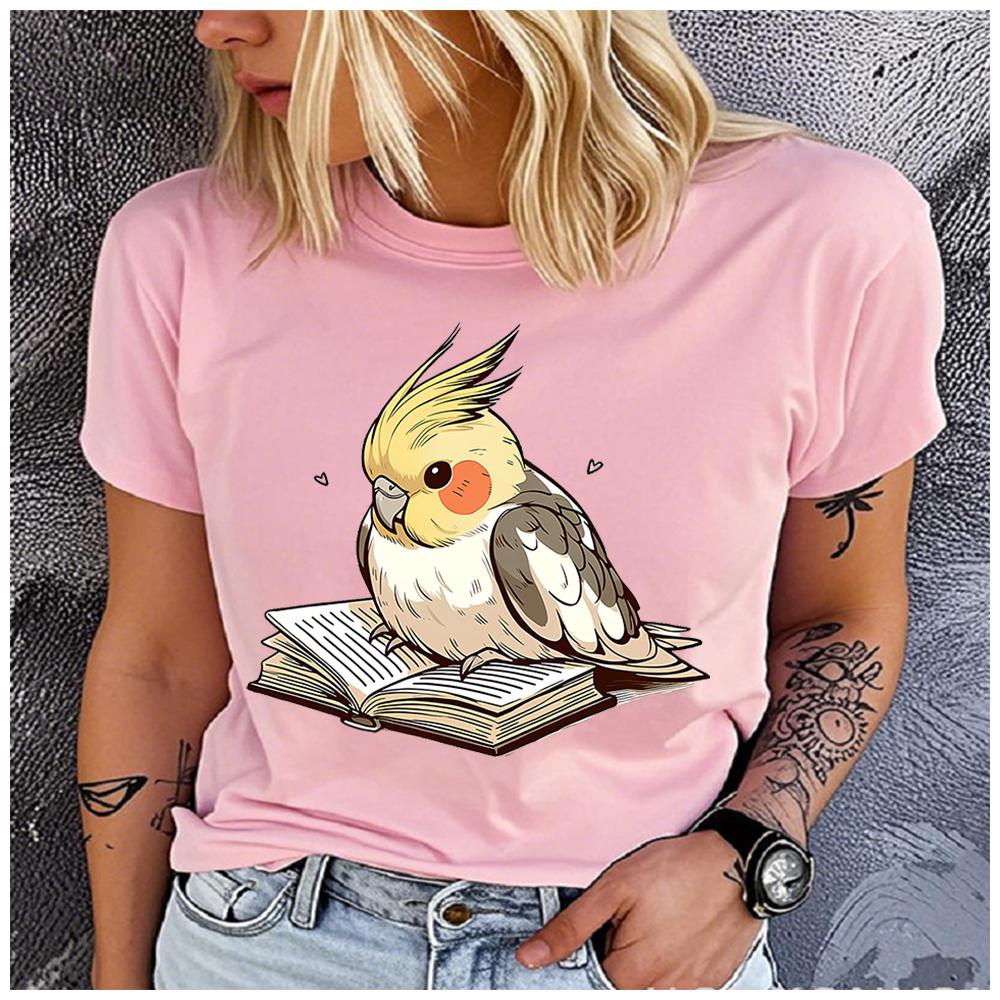 Unisex Womens Cotton The Studious Parrot Print Tshirt Loose Round Neck Casual Short Sleeve Fashion Top Clothing Summer