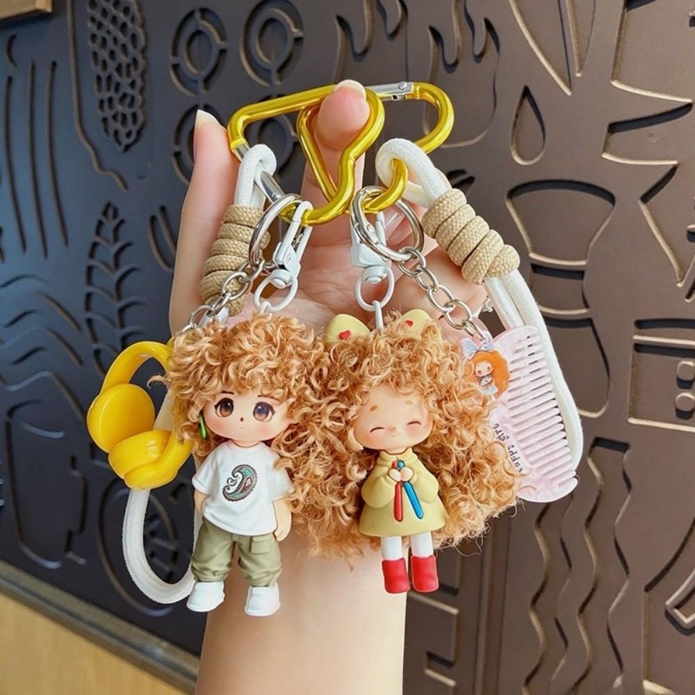 Dopamine Curly Hair Doll Keychain Cartoon Boy Key Chain Gift Cute Soft Doll Pendant Bag Charm