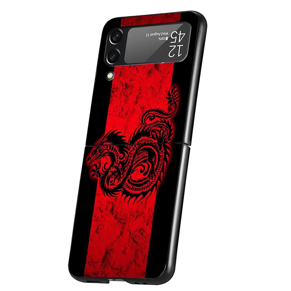 Japanese Dark Dragon Tattoo Case Phone Cover for Samsung Galaxy Z Flip 6 5 4 3 5G ZFlip6 ZFlip5 ZFlip4 ZFlip3 Black Hard Trend F