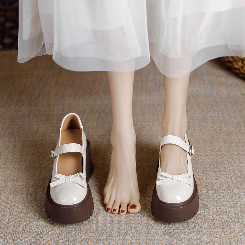 

2025 spring and summer new small man height increase Mary Jane single shoes women s bow word with thick sole short man Le soft 34