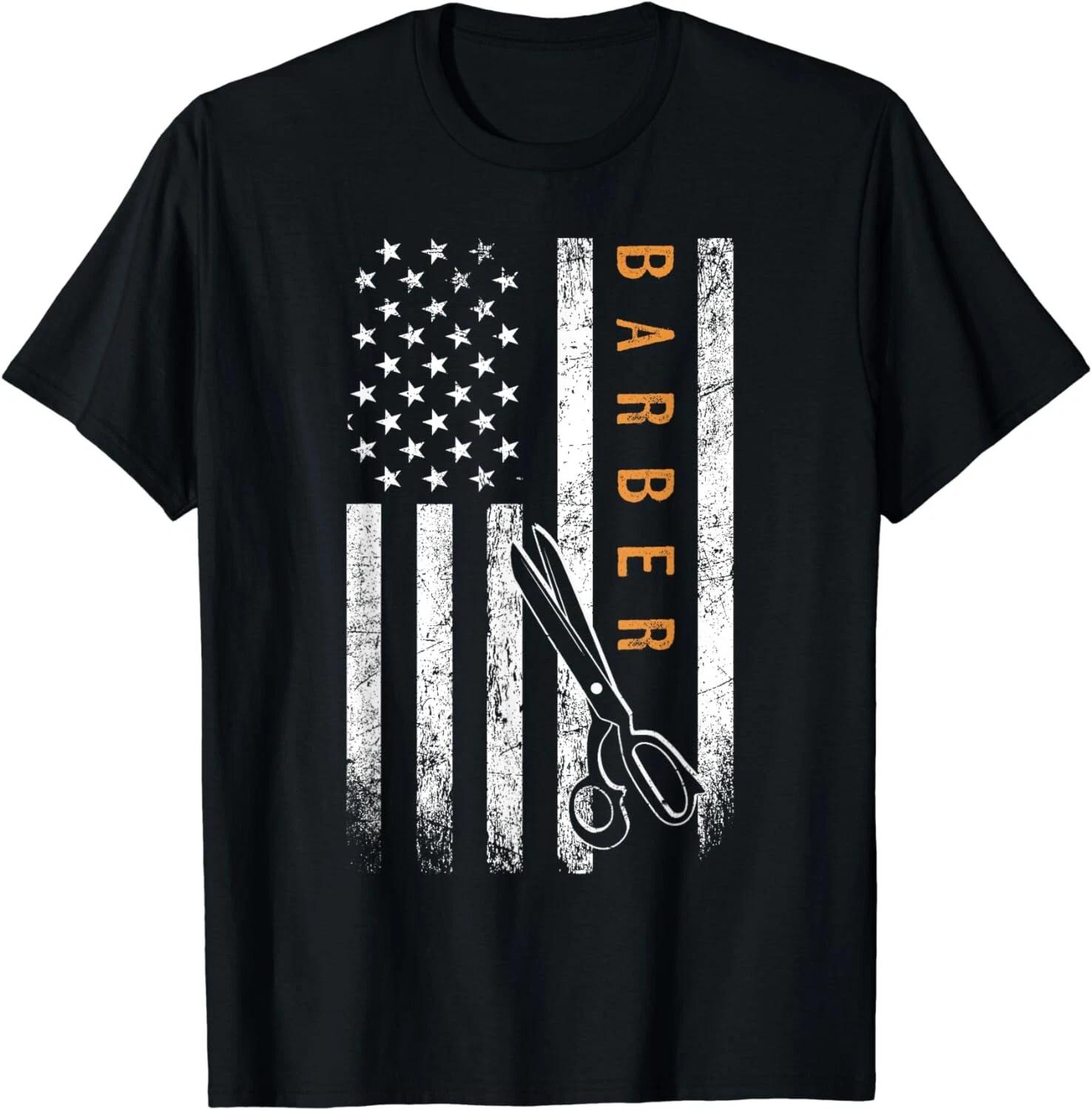 Barber American Flag Design Barbershop Gift Unisex T-Shirt L