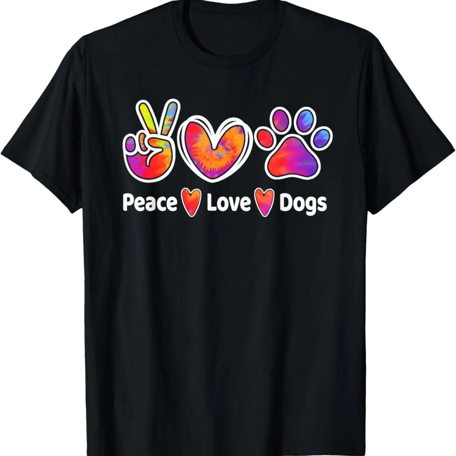 Dog Lover Peace Love Dogs Funny Cute Puppy Paw Tie Dye T-Shirt S