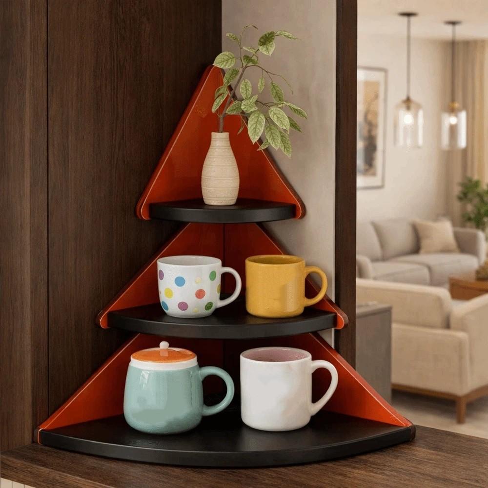Wooden Table Corner Display Shelf Acrylic Cup Storage Rack Practical Mug Organizer  Office
