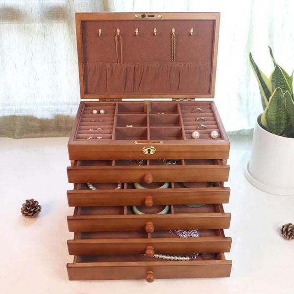 

WTEMPO Solid Wood Jewelry Box Storage Box with Lock Antique Style Large Capacity Chinese Style Multi-layer Household Jewelry Box 31.5*20*25cm коричневый