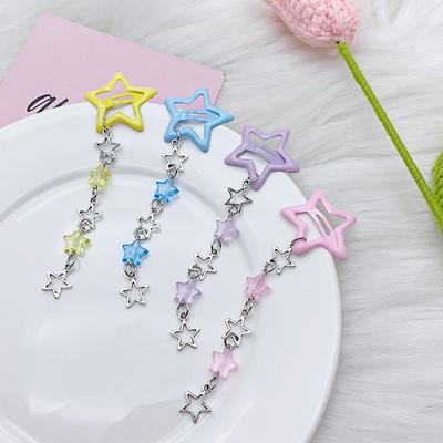 Pince à Cheveux Pince à Cheveux Étoile Mignonne Franges Pendentif Étoile Colorée Clips BB Barrettes Pour Filles Accessoires Cheveux Dopamine Y2K