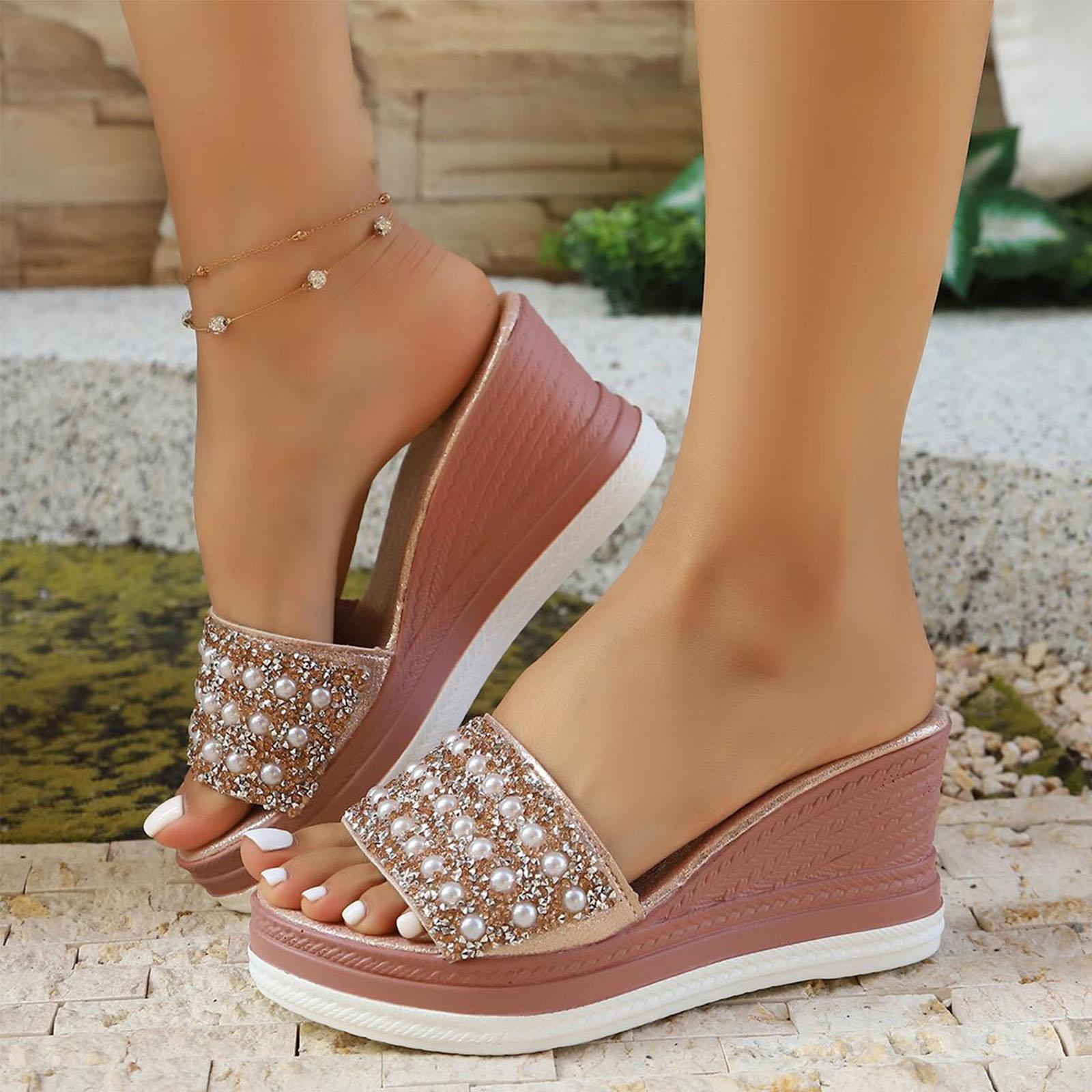 

Queen Style Sandals Women S Casual And Stylish Pearl And Rhinestone Platform Wedge Sandal Womens Summer Dress Accessories 36 рожевий