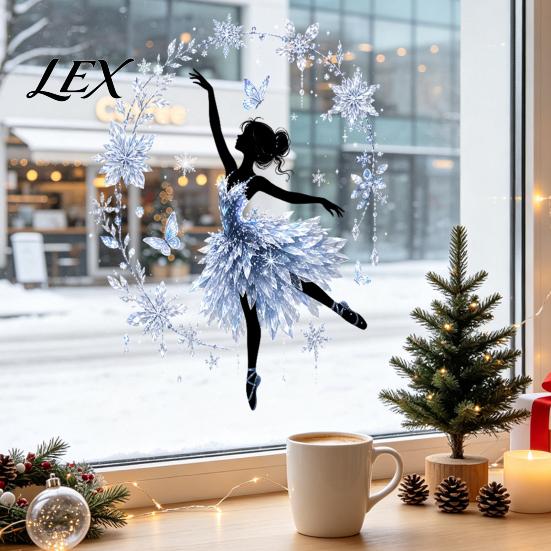 Removable Vinyl Wall Decor Christmas Ballet Girl Static Window Clings, Xmas Glass Decals, Winter Non Adhesive Residue Film Ballerina Elf Stickers for