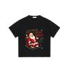 Christmas T Shirt Black Santa Claus Sleigh Print with Merry Bright Text for Holiday Season