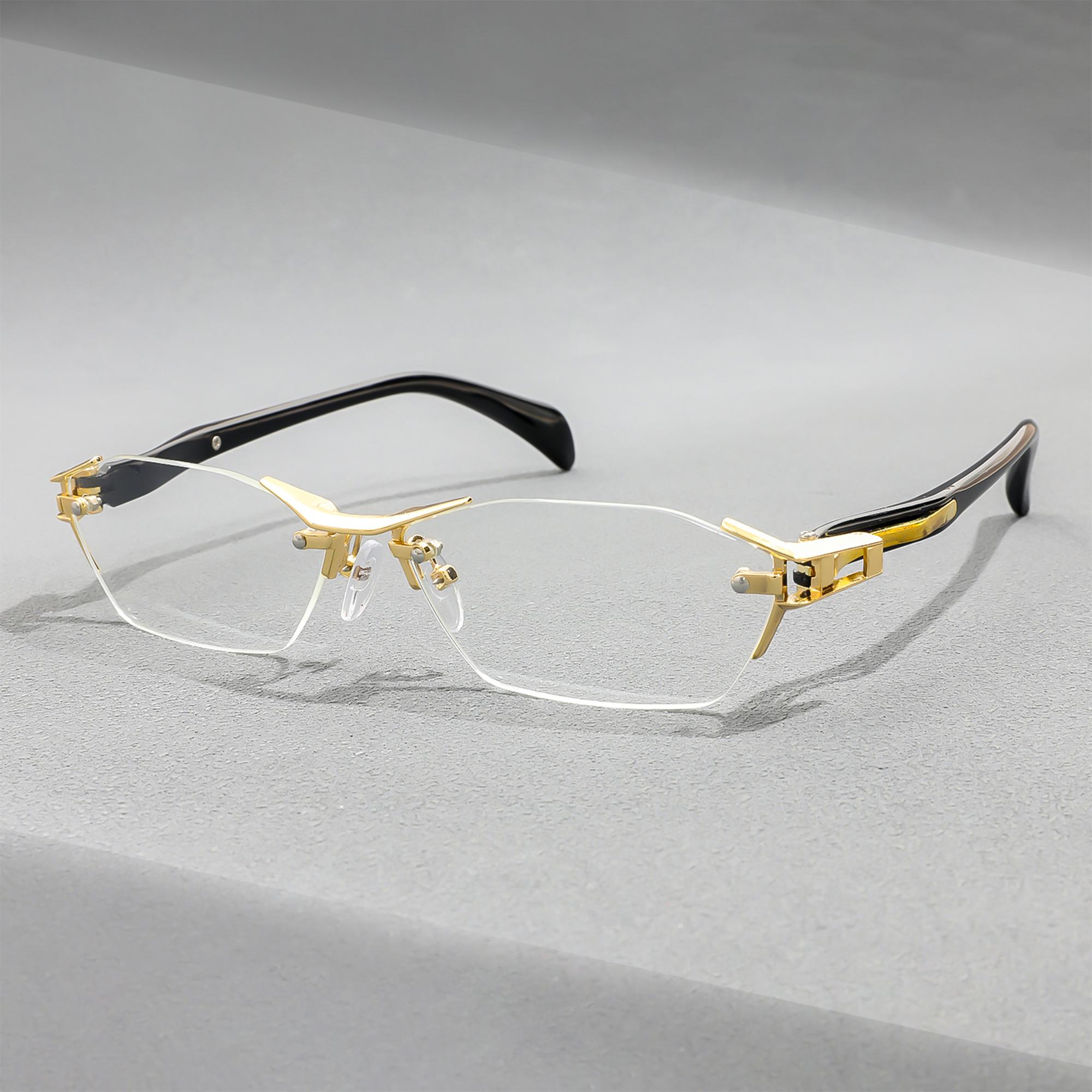 

Модні чоловічі окуляри для читання Безрамковий дизайн Окуляри для пресбіопії для чоловіків Металева оправа з блокуванням синього світла +3.0