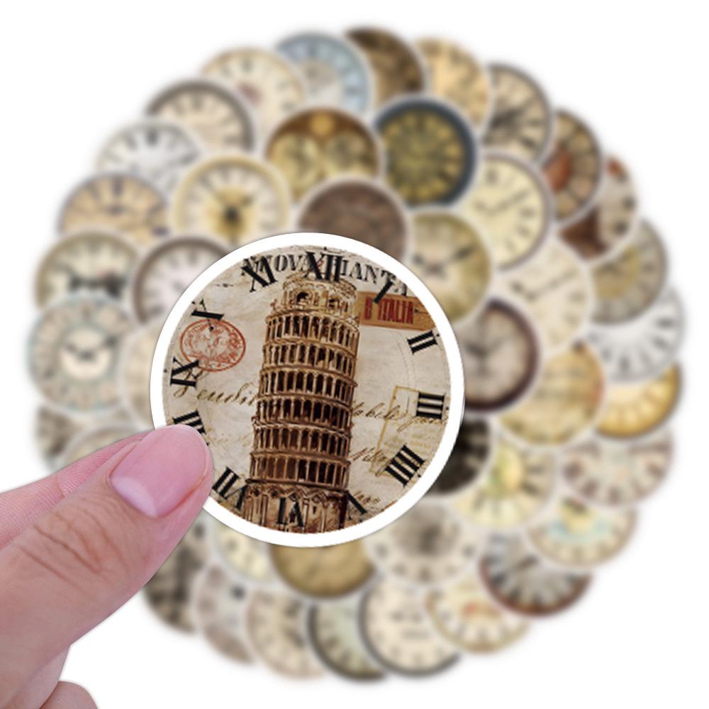 55PCS Vintage Clock Stickers - Waterproof Decorative Round Journal Stickers