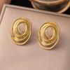 Stainless Steel Metal Oval Line Stud Earrings For Women Exaggerated Gold Color Geometric Earrings Jewelry Accessories