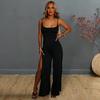 Damen Jumpsuit Spaghetti-Träger Seitlicher Hoher Schlitz Slim Fit Sexy Rückenfrei zum Schnüren