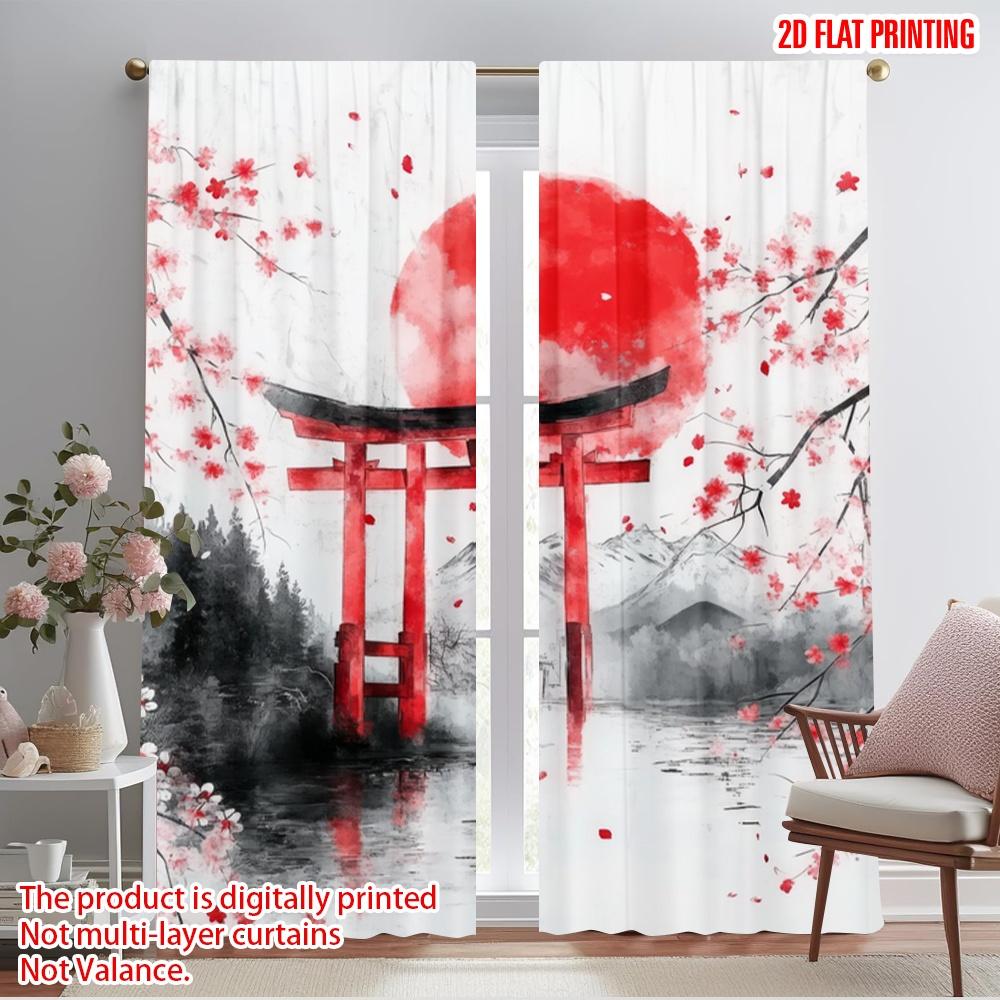 

2pcs,2D plane printing Window Curtain Cherry Gate Sunrise Polyester (without rod) Festive Ldeal for Bedroom, Living Room 52.50×116.00 CM 2pcs
